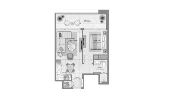 Apartment floor plan, 1 bedroom in VYB No. 11007 (2D)